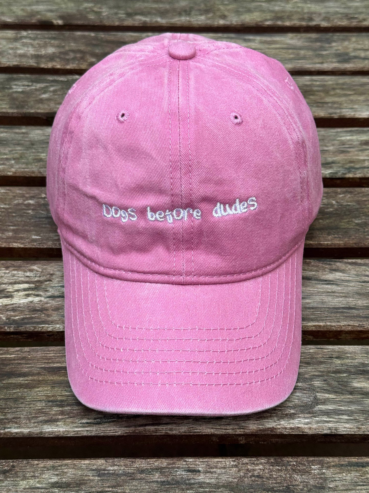 Pink cap with “Dogs Before Dudes” embroidered in white – Pawsitive Wellness