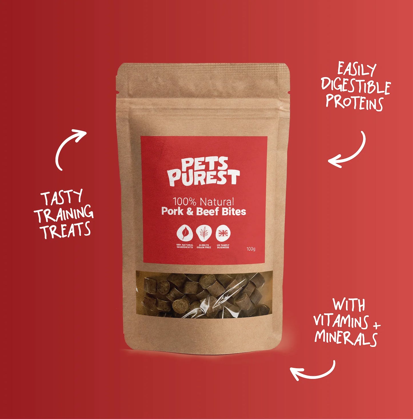 Dog-friendly pork and beef bites – natural, protein-packed, grain-free treats