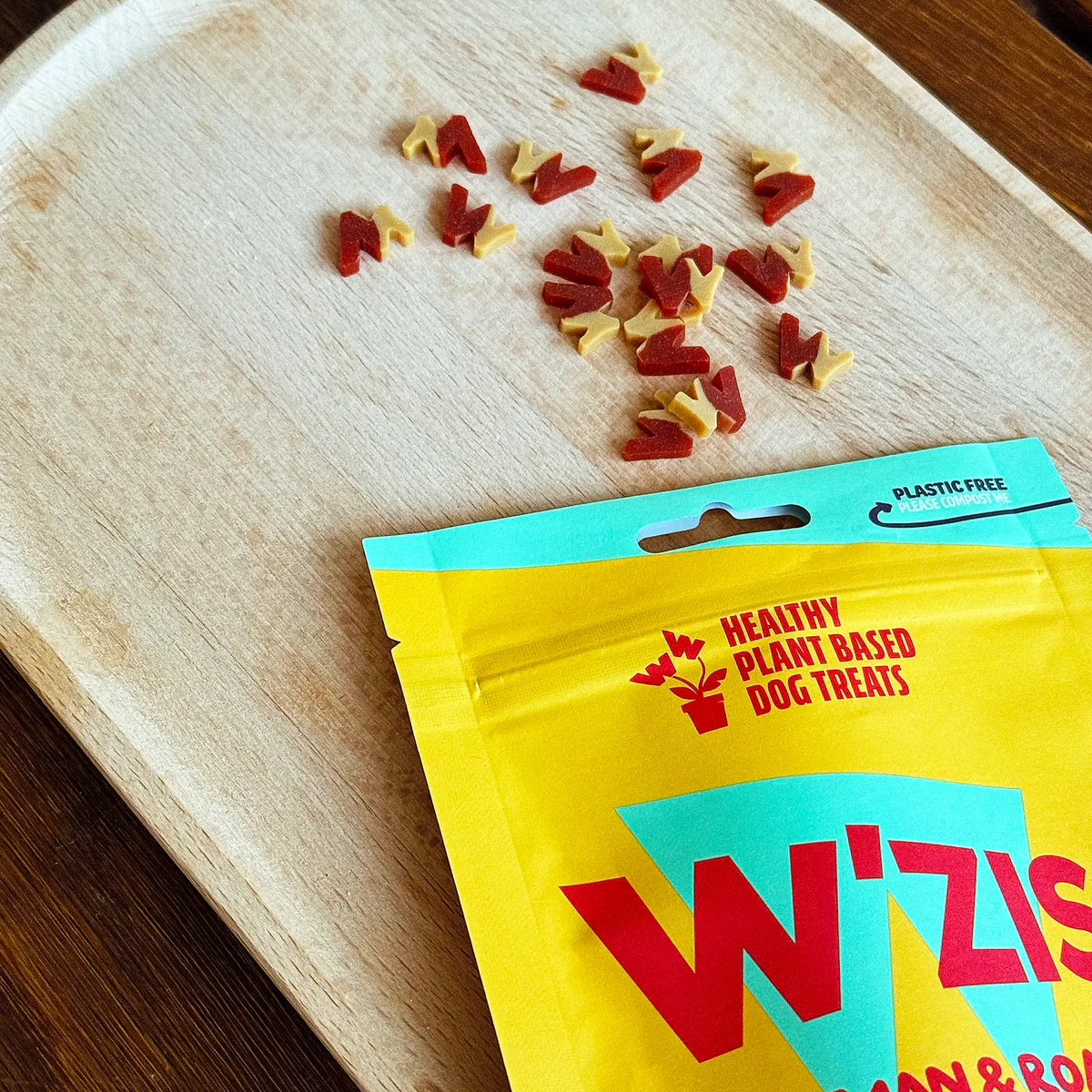 W’ZIS Postman & Roast vegan dog treats – 80g resealable plastic-free pouch, smoky roast flavour, approx. 160 plant-based treats