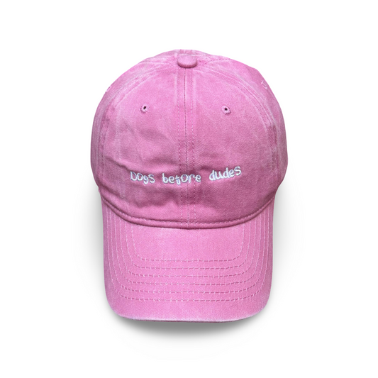 Pink cap with “Dogs Before Dudes” embroidered in white – Pawsitive Wellness