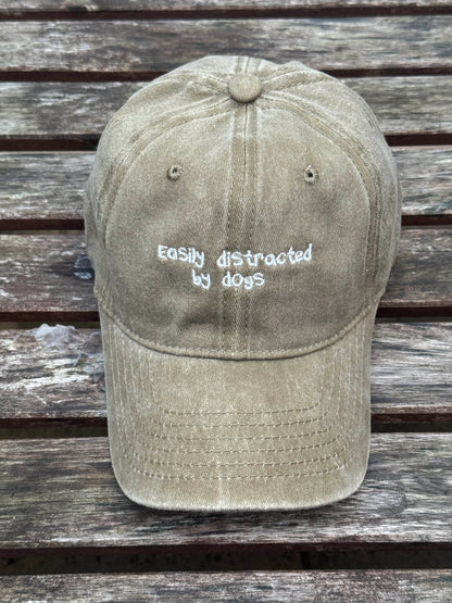Khaki cap with “Easily Distracted by Dogs” embroidered – Pawsitive Wellness