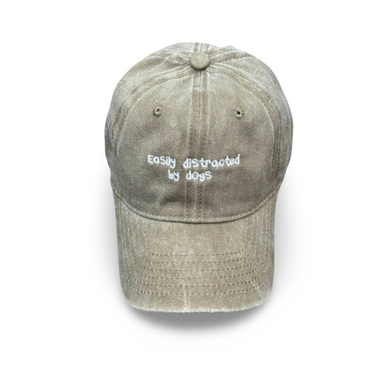 Khaki cap with “Easily Distracted by Dogs” embroidered – Pawsitive Wellness