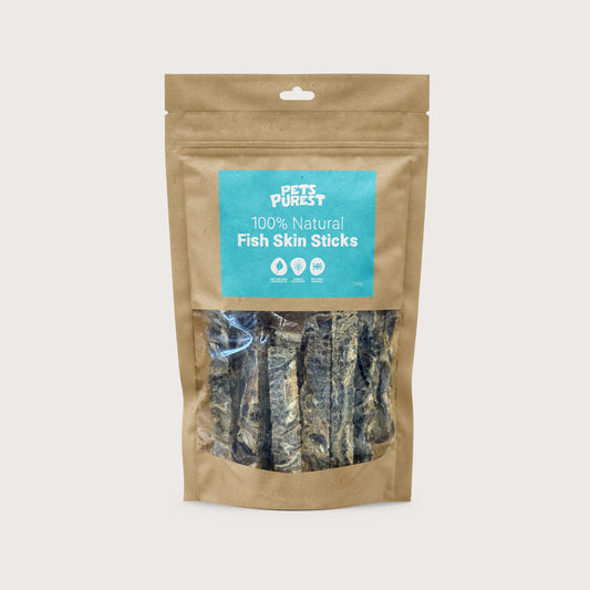 100% natural air-dried cod skin sticks for dogs – rich in omega fatty acids and great for teeth
