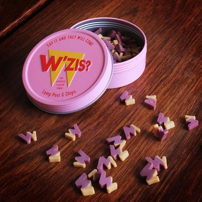 W’ZIS Lamp Post & Chips vegan dog treats in reusable tin – grain-free, plant-based, 1 calorie each, with approx. 300 treats per pack.