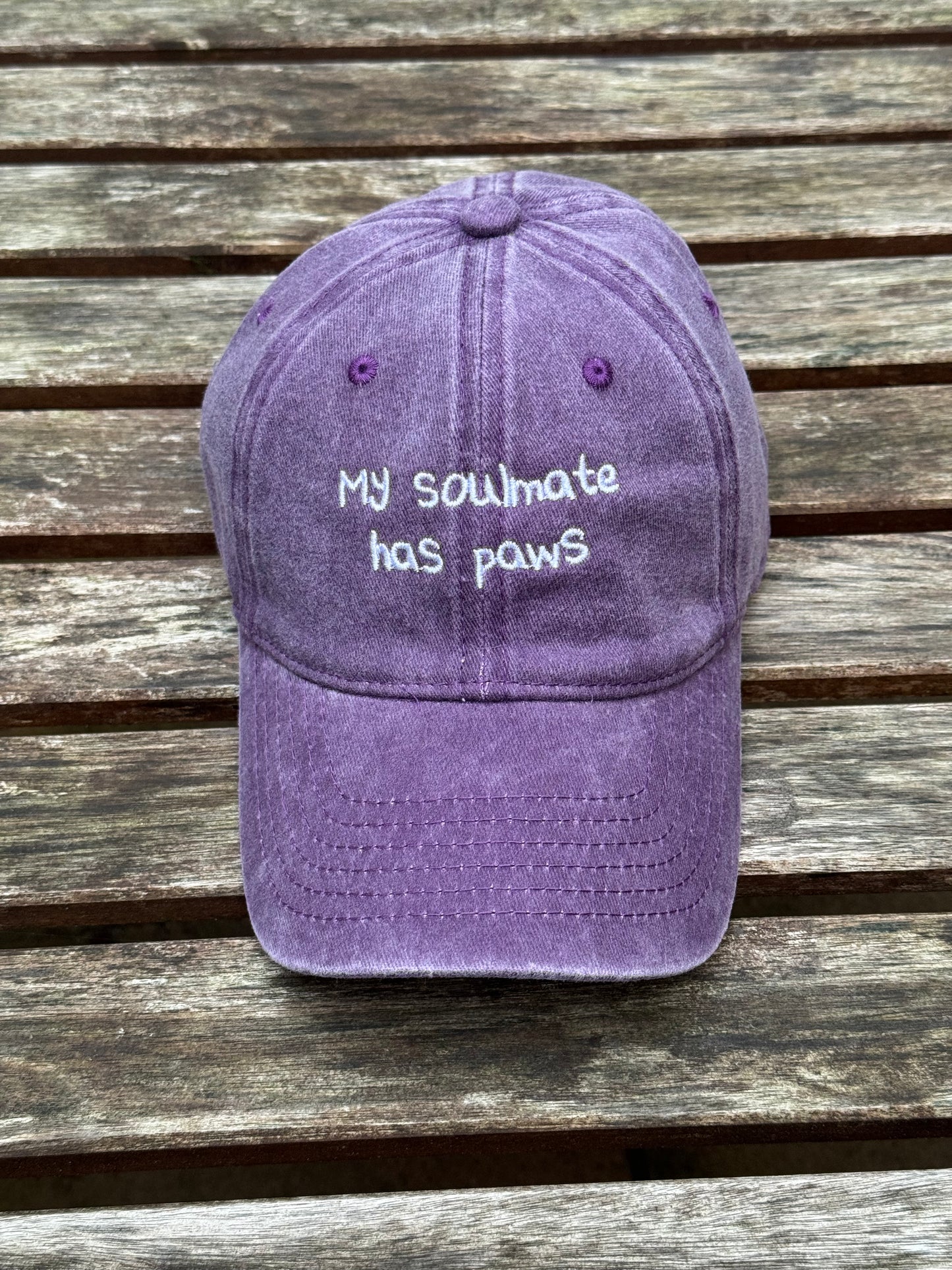 Purple cap with “My Soulmate Has Paws” embroidered – Pawsitive Wellness