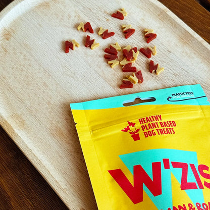 W’ZIS Postman & Roast vegan dog treats – 80g resealable plastic-free pouch, smoky roast flavour, approx. 160 plant-based treats
