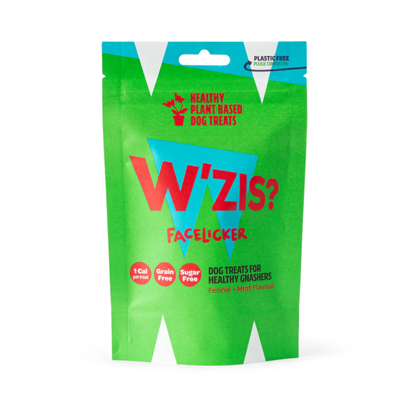 W’ZIS Facelicker vegan dog treats – 80g resealable pouch with mint, fennel & parsley, approx. 160 fresh-breath treats for dogs