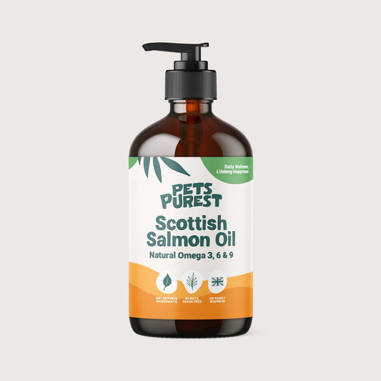 Natural Scottish Salmon Oil for dogs and cats – omega-rich supplement for healthy skin, coat, joints, and heart health