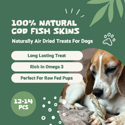 100% natural air-dried cod skin sticks for dogs – rich in omega fatty acids and great for teeth
